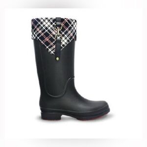 CROCS black knee-high rain boots with plaid cuffs (size 7)